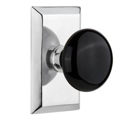 Nostalgic Warehouse 713573 Black Porcelain Double Dummy Door Knob with Studio Plate Finish: Bright Chrome