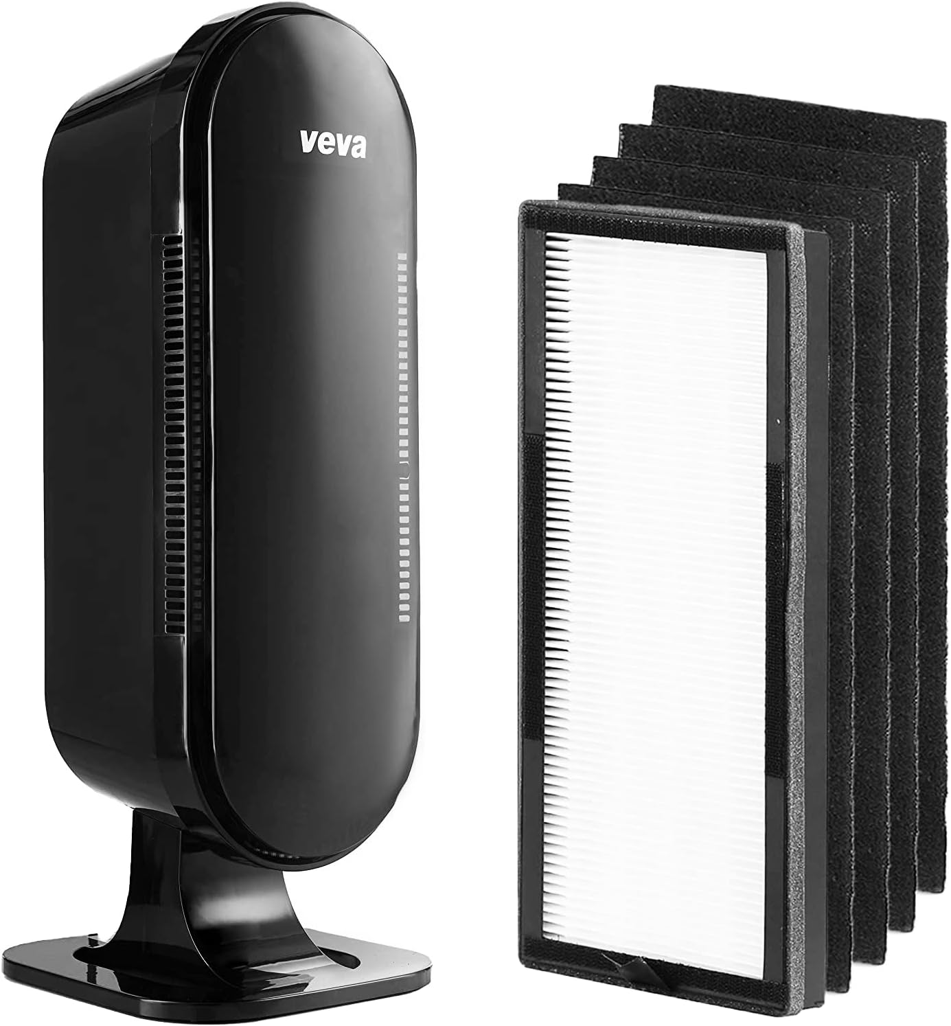 VEVA 8000 Elite Pro Series Black Air Purifier for Home & Large Room, 325 Sq Ft., HEPA Filter & 4 Premium Activated Carbon Pre Filters Removes Allergens, Smoke, Dust, Pet Dander & Odor Complete Tower Air Cleaner Home & Office
