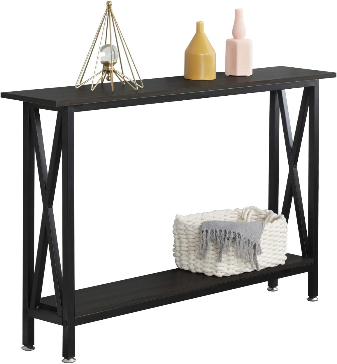 soges Console Table Sofa Table Entry Way Table with Shelves Side Table for Living Room, Hallway, Office Black DX-125-BR