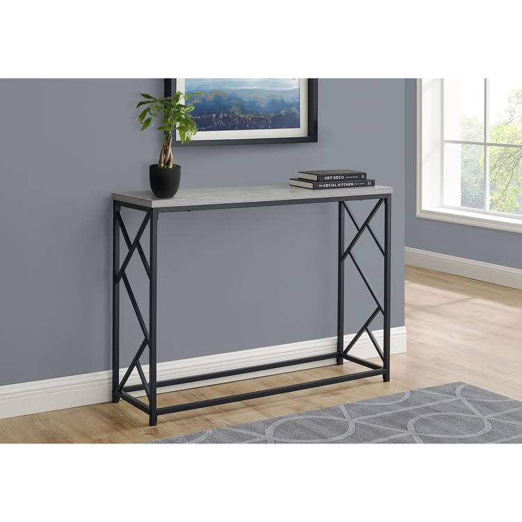 Monarch Accent Table - 44x22L / Grey / Black Metal Hall Console