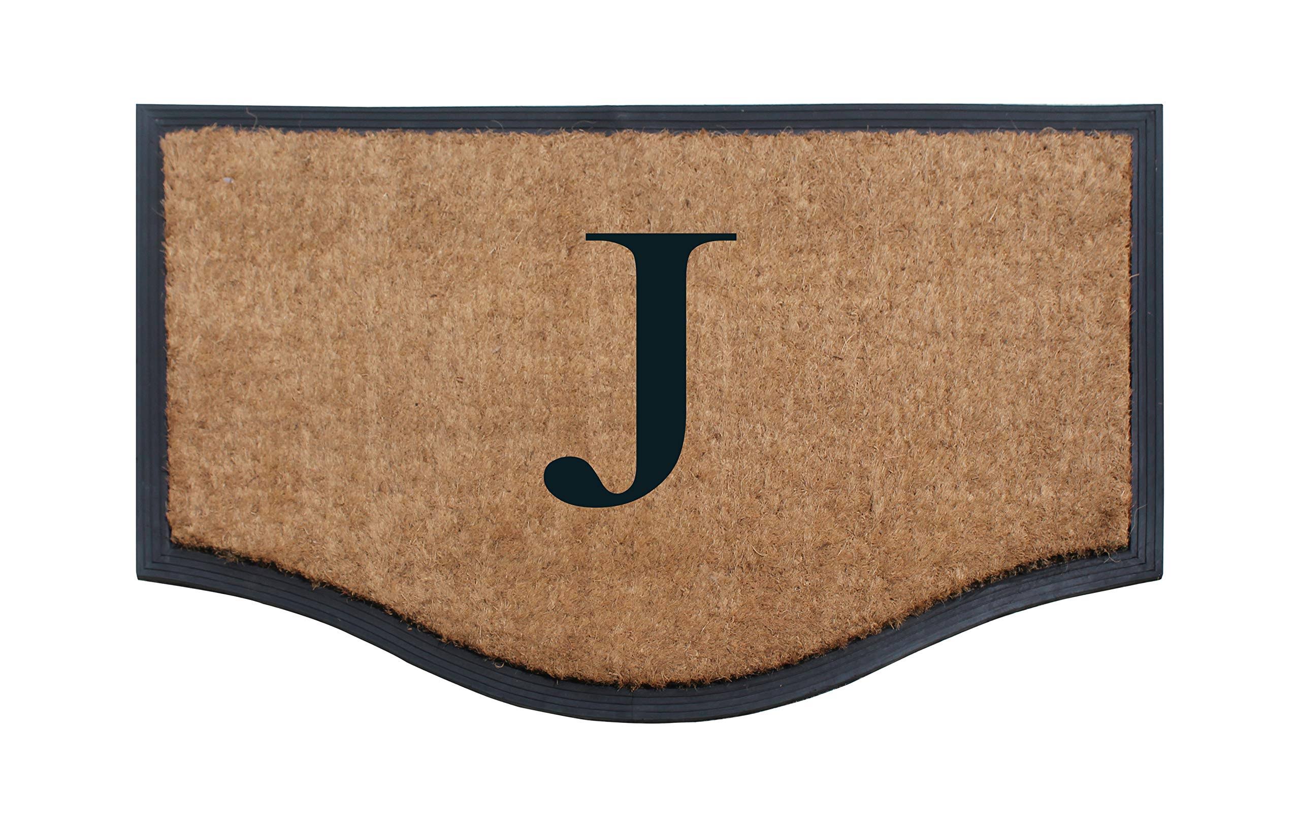 A1 Home Collections A1hc Black/Beige 23.6 in. x 37.4 in. Rubber and Coir Non-Slip Extra Large Heavy Duty Monogrammed J Double Do