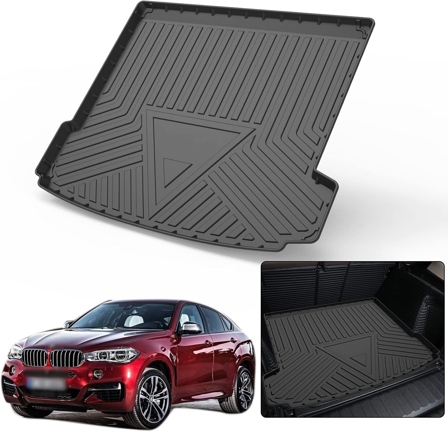 Elsetyler Cargo Liner for 2019 X6 - Black TPO All Weather Heavy Duty Waterproof Rear Cargo Tray Trunk Floor Mat Protector Compatible with 2009-2019 BMW X6 E71 Pack of 2