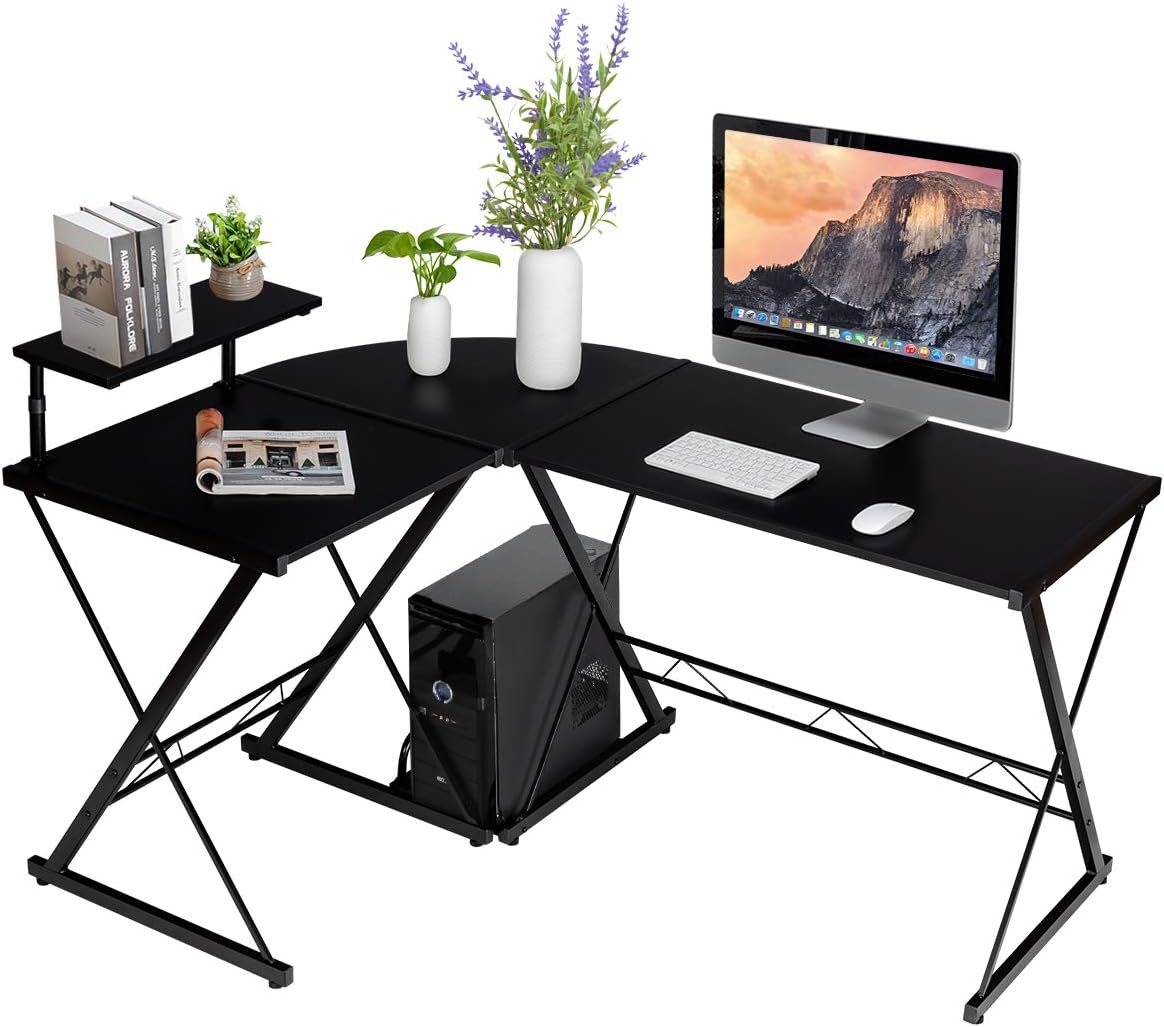 Tangkula L-Shaped Computer Desk, 58 Inches Corner Computer Desk with Movable Shelf & CPU Stand, Space Saving Computer Workstation Home Office Desk (Rustic Brown)