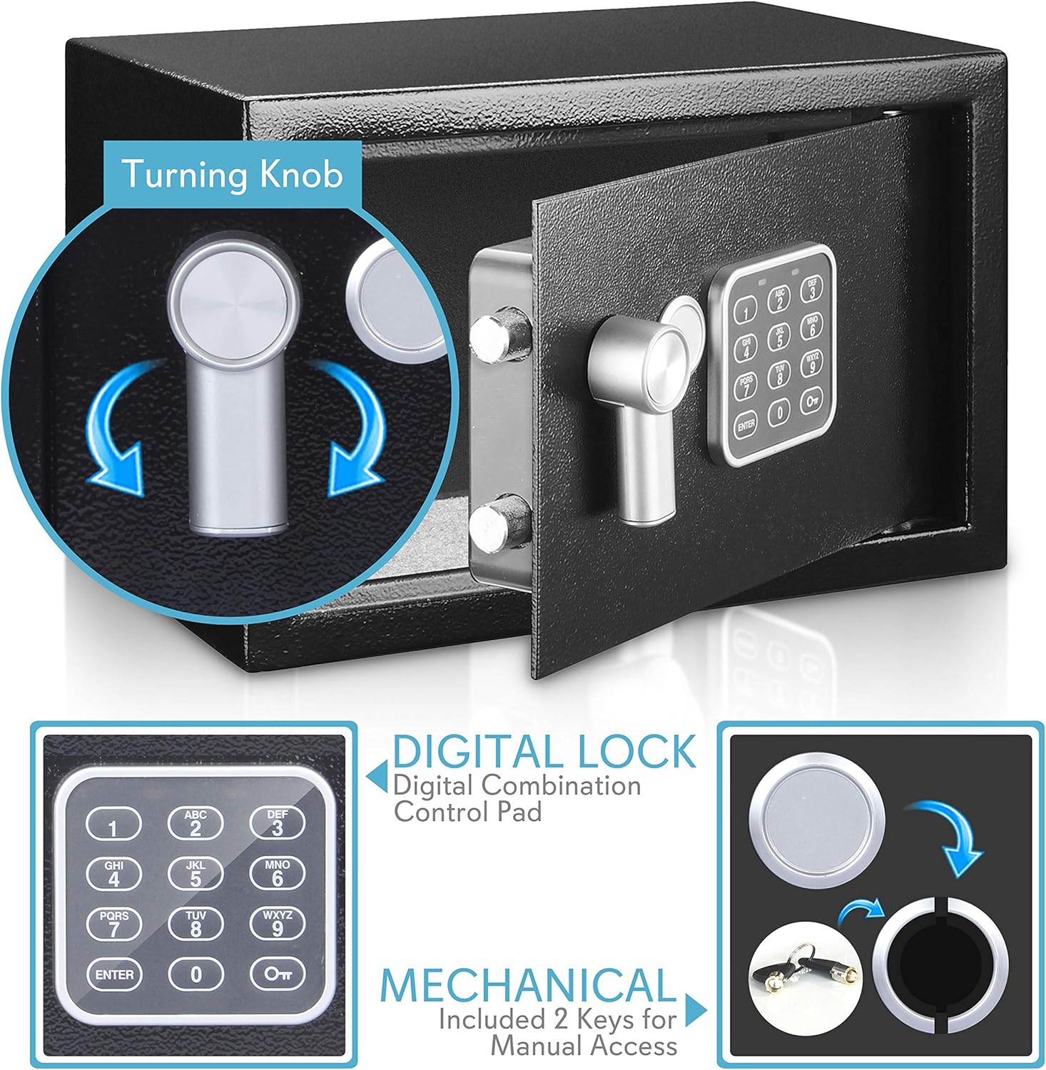 SereneLife Safe Box, Safes and Lock Boxes, Money Box, Safety Boxes for Home, Digital Safe Box, Steel Alloy Drop Safe, Includes Keys Pack of 2