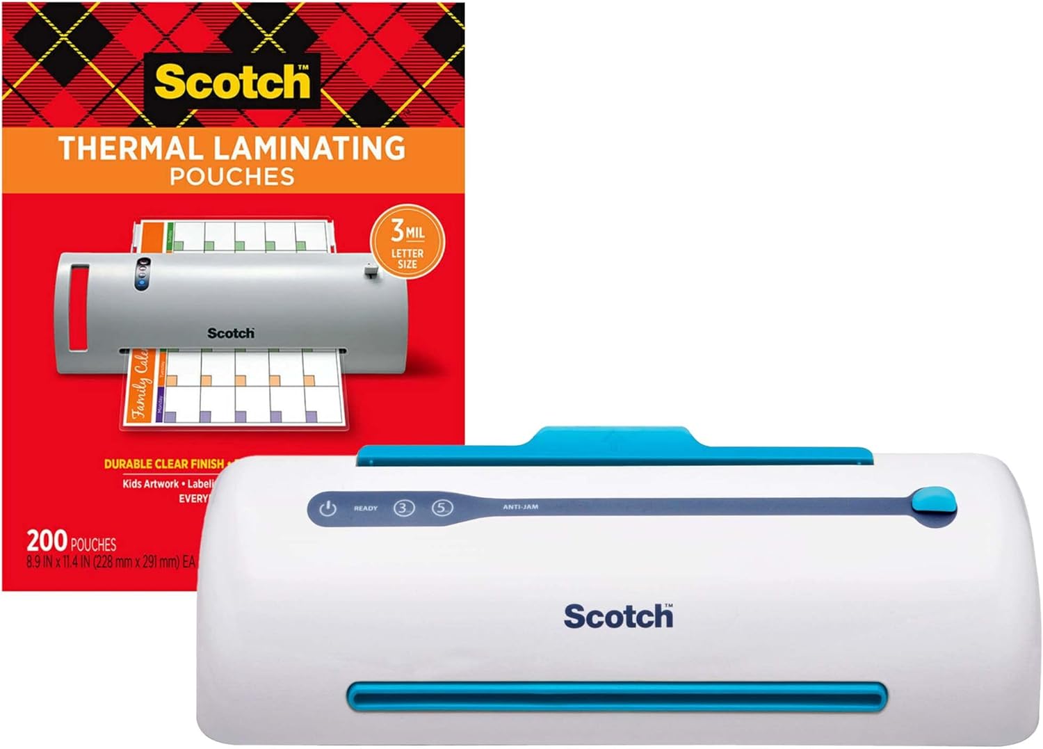 Scotch PRO Thermal Laminator and Pouch Bundle, 2 Roller System, Never Jam Technology Automatically Prevents Misfed Items (TL906) with Scotch Thermal Laminating Pouches, 200-Pack (TP3854-200)