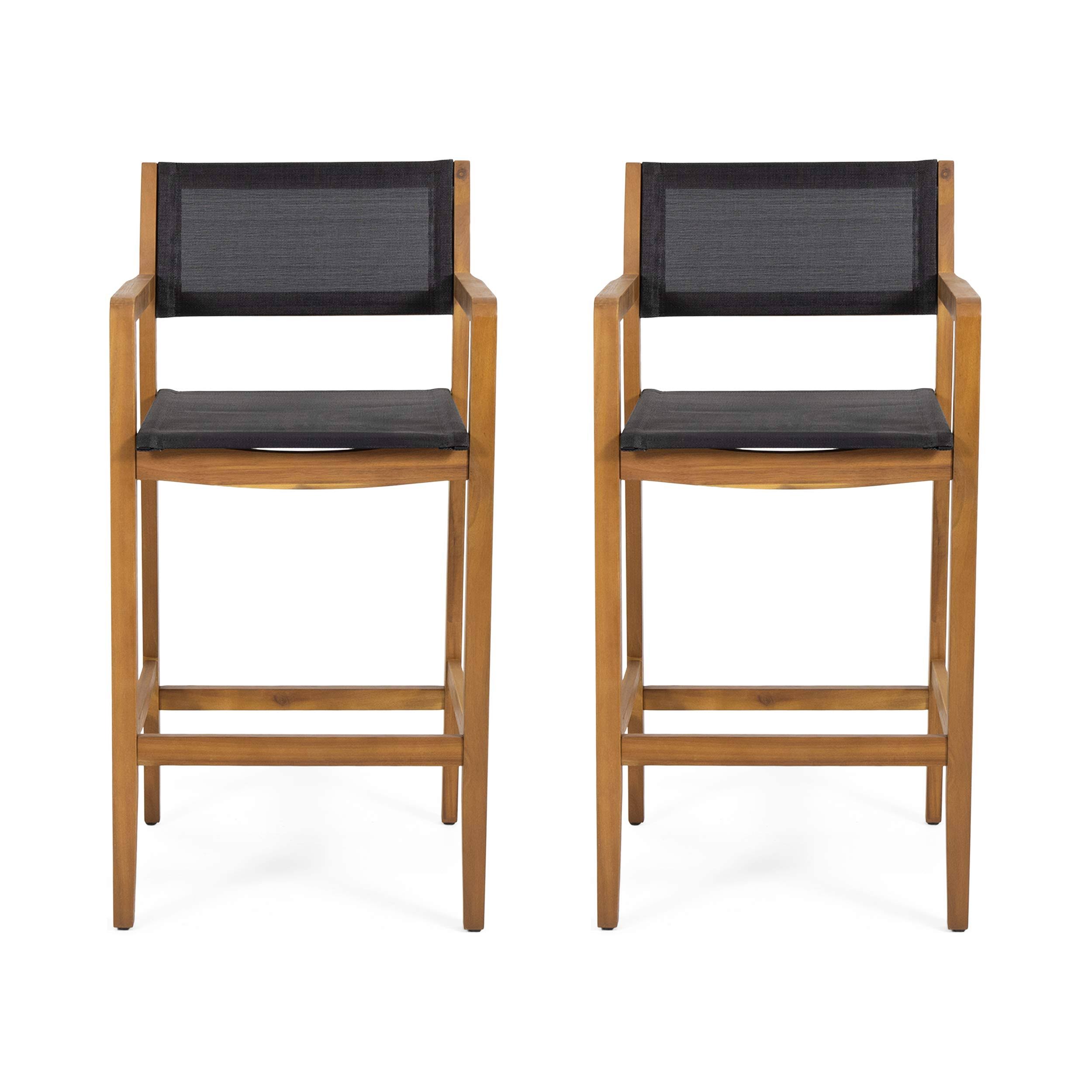 Christopher Knight Home 312830 Calista Acacia Wood Barstools with Outdoor Mesh (Set of 2), Teak and Black