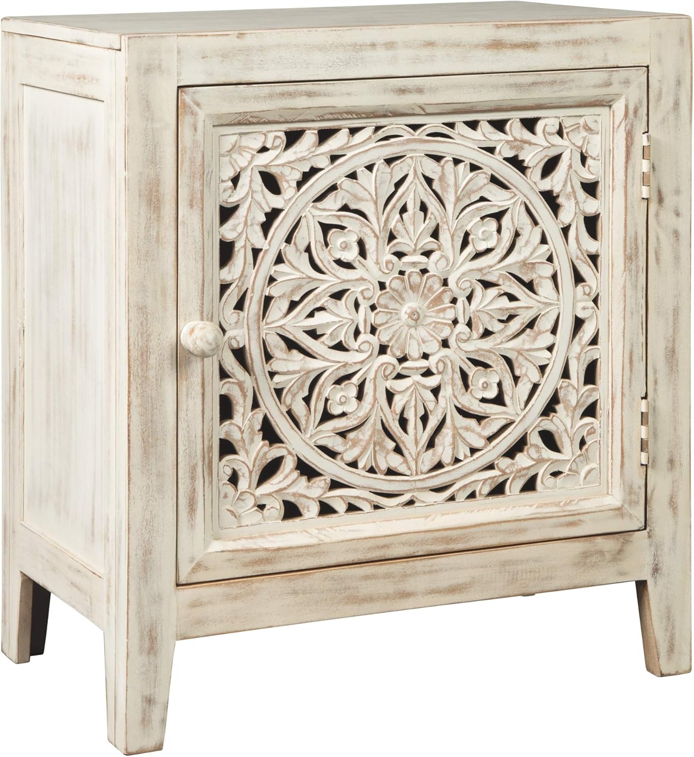 Signature Design by Ashley Fossil Ridge Boho Accent Cabinet or End Table, Vintage White
