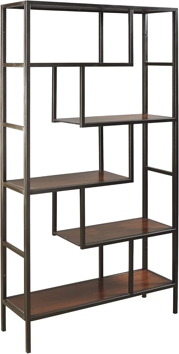 Signature Design by Ashley Frankwell Industrial Geometric 5 Shelf Bookcase, Brown and Black Pack of 2