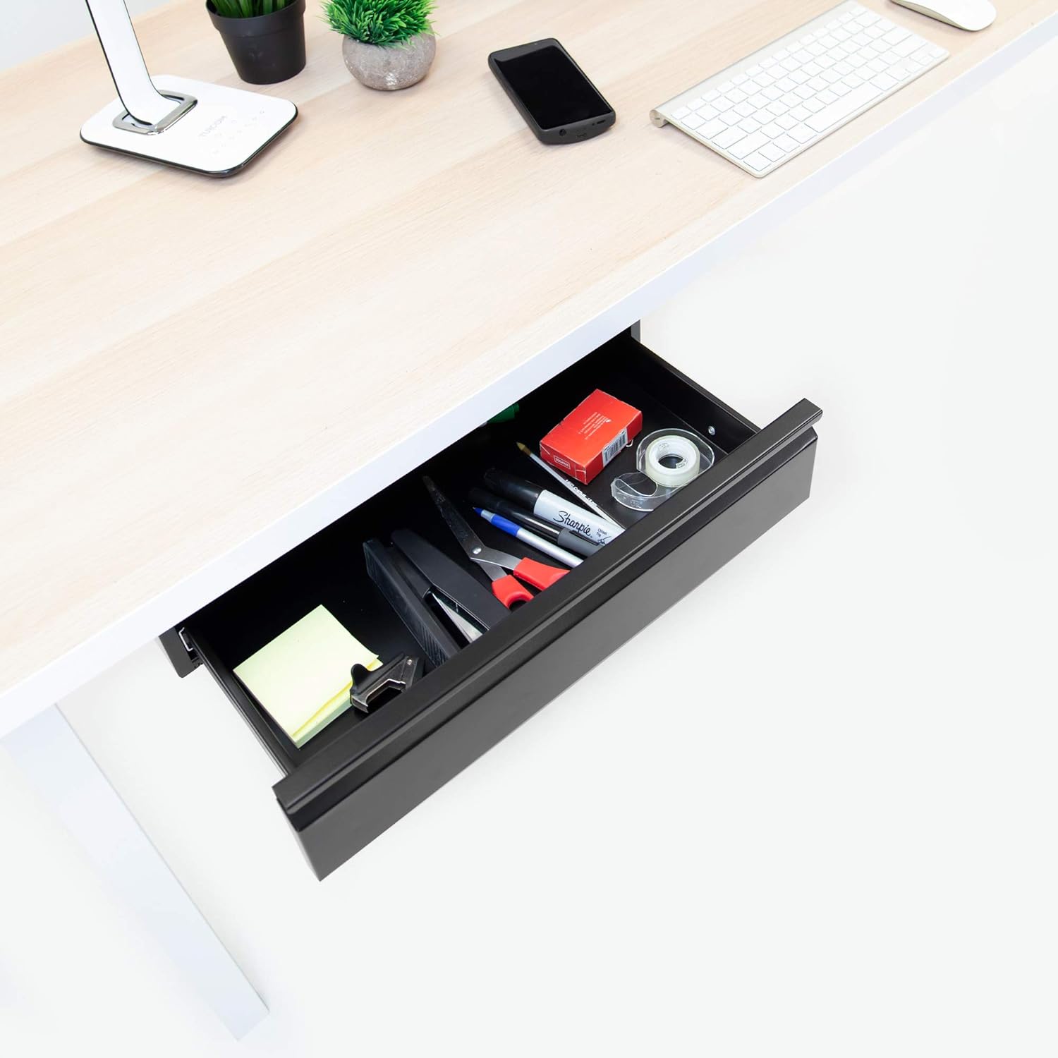 Mount-It! Under Desk Pull-Out Drawer Kit with Smooth Sliding Track | Office Storage Organizer | Mounts to Desktops Tables and Workbenches Over 0.71 Inches Thick | Matte Black Pack of 2