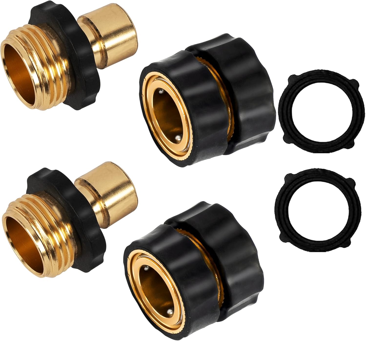 Xiny Tool 3/4 Inch Garden Hose Quick Connect, Quick Connect Garden Hose Fittings, Male and Female Water Quick Release Hose Connector, 2 Set Pack of 2