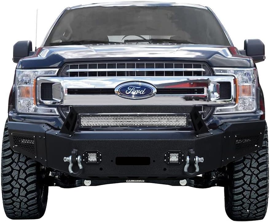NW Black Texture Steel New Front Bumper With Winch Plate&LED Spotlights&D-Rings For 2018/2019/2020 Ford F150（Not Fit Raptor and Ecoboost）