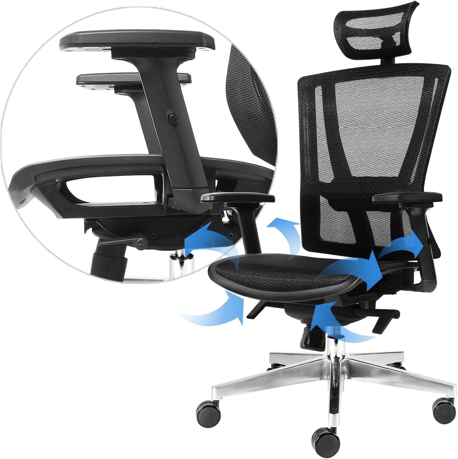 Ergonomic Office Chair High Back Mesh Computer Chair with Adjustable Arm Rests Lumbar Support and Headrest Breathable Mesh Rearward Multi-Angle Adjustable Advanced Lumbar Support Chair