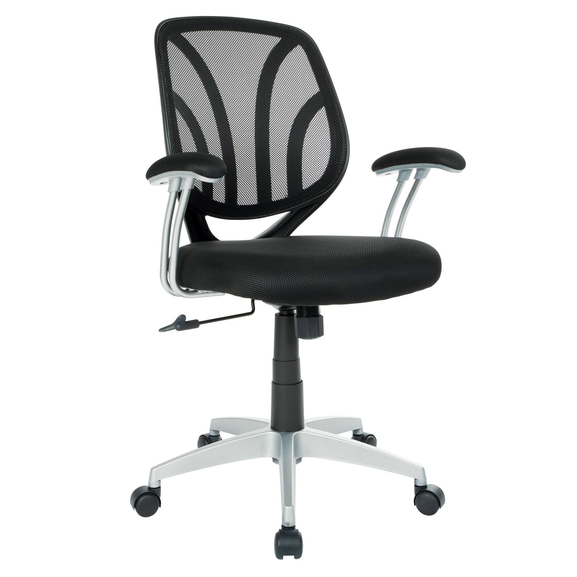 Screen Office Chair with Silver Arms and Base - Black