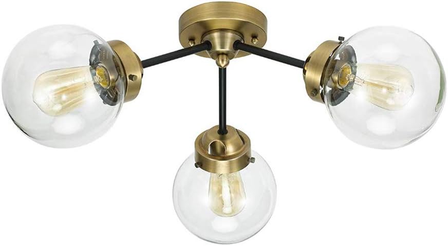Amazon Brand – Rivet Mid-Century Modern Glass Globe Flushmount Lighting Fixture with 3 LED Bulbs - 24.5 x 24.5 x 10 Inches, Black And Brass