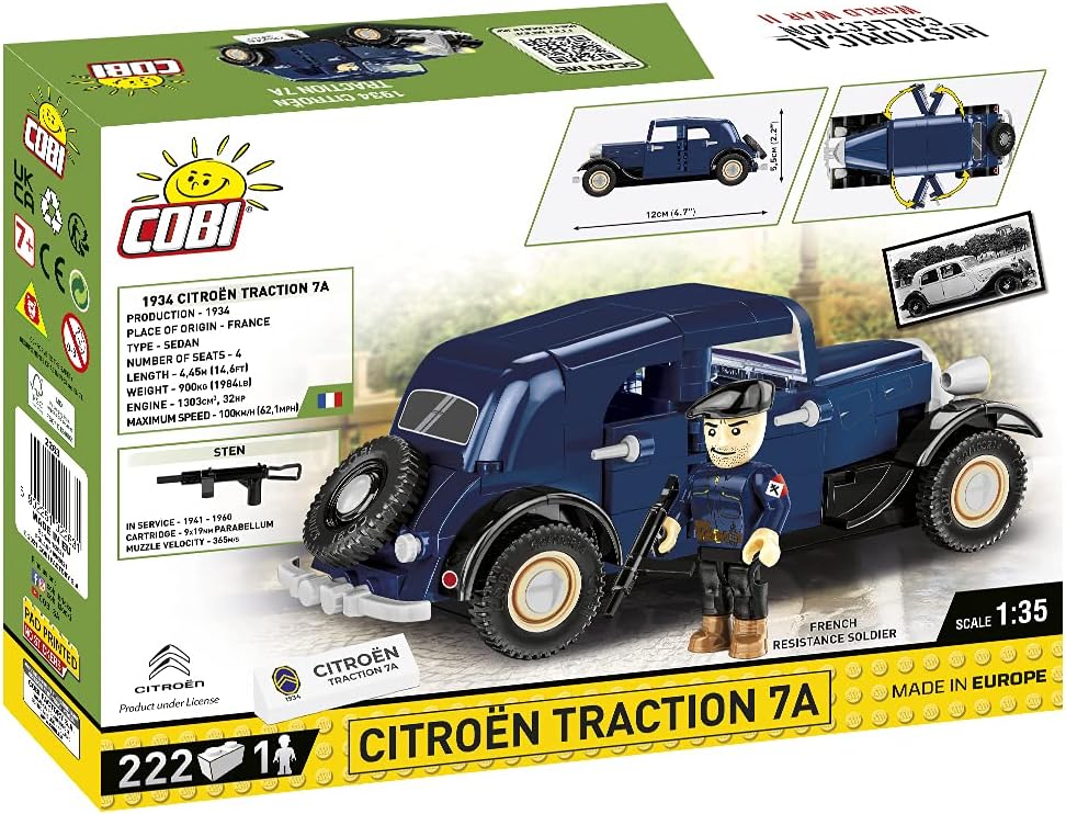 COBI Historical Collection: World War II 1934 Citroen Traction 7A Vehicle, Navy Blue