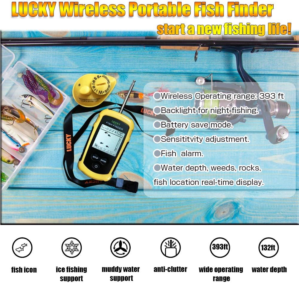 LUCKY Castable Wireless Fish Finder Kayak Portable Ice Fish Finders Handheld LCD Display Depth Finder Boat Pack of 2