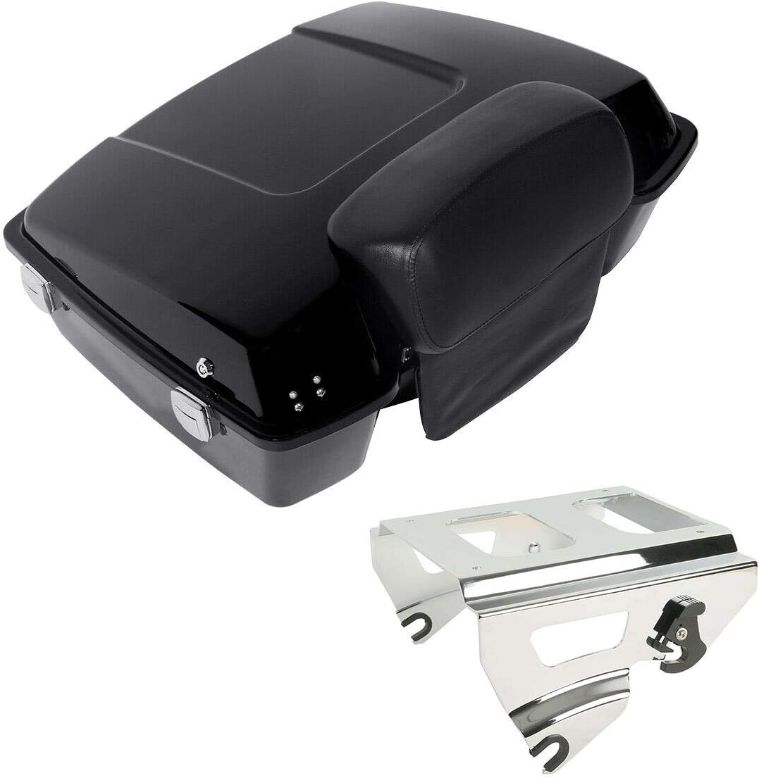 TCMT Chopped Tour Pack Trunk Black Latch Backrest Mount Rack Fit For Harley Touring Road King Road Glide 2009-2013 (Chrome Latches/Mounting Rack, Style D)