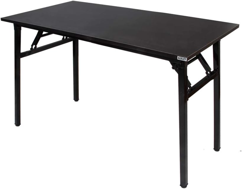 AUXLEY Folding Computer Desk Modern Simple Writing Desk for Home Office Study, Wood and Metal Folding Table (Black, 55