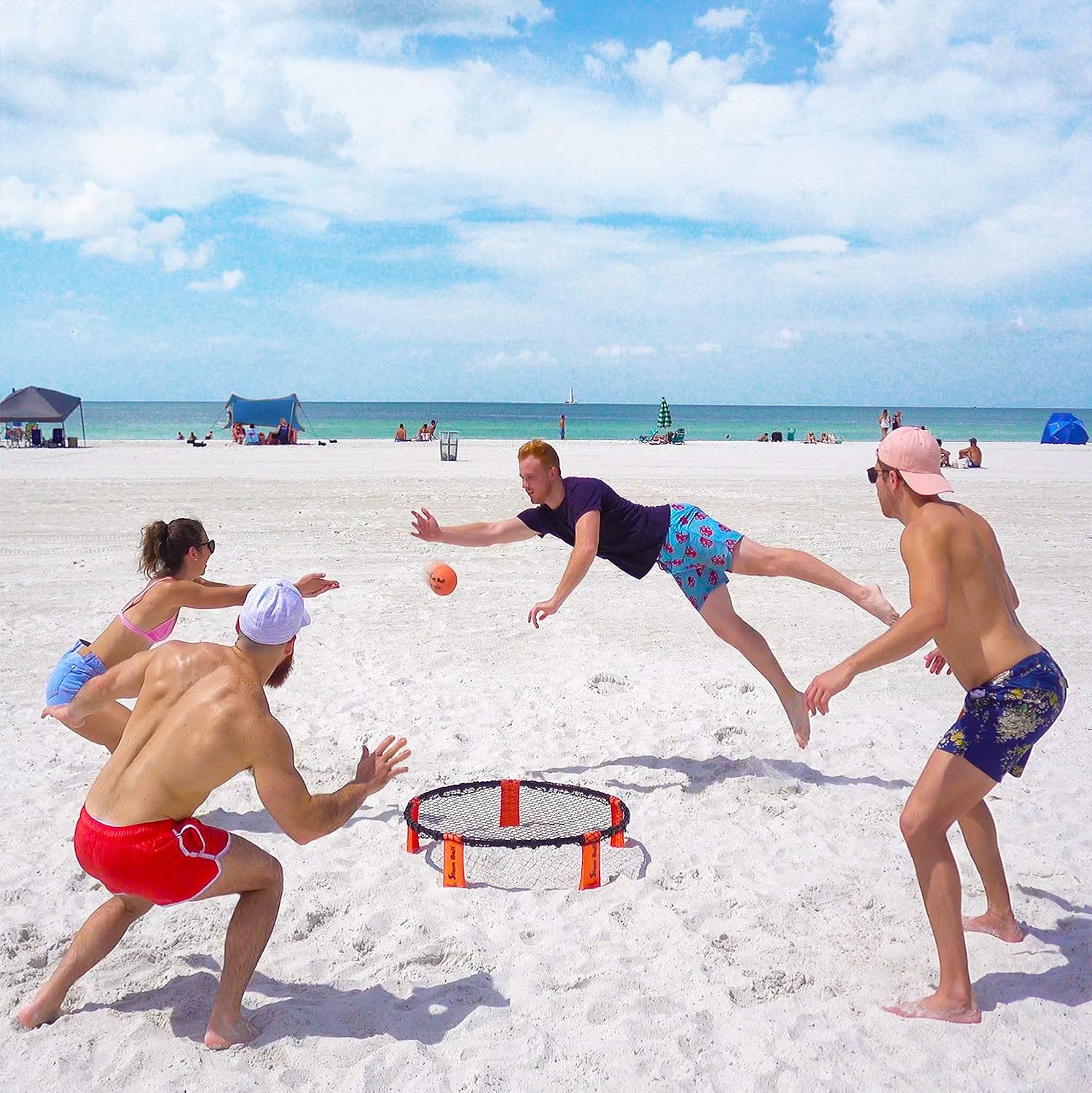 Slam Ball Game - Spike The Ball into The Net at a Park, Beach, Lawn and Backyard &ndash; Rally, Set, Smash or Spike Game &ndash; Includes Playing Net, 3 Balls, Carrying Bag and Rules