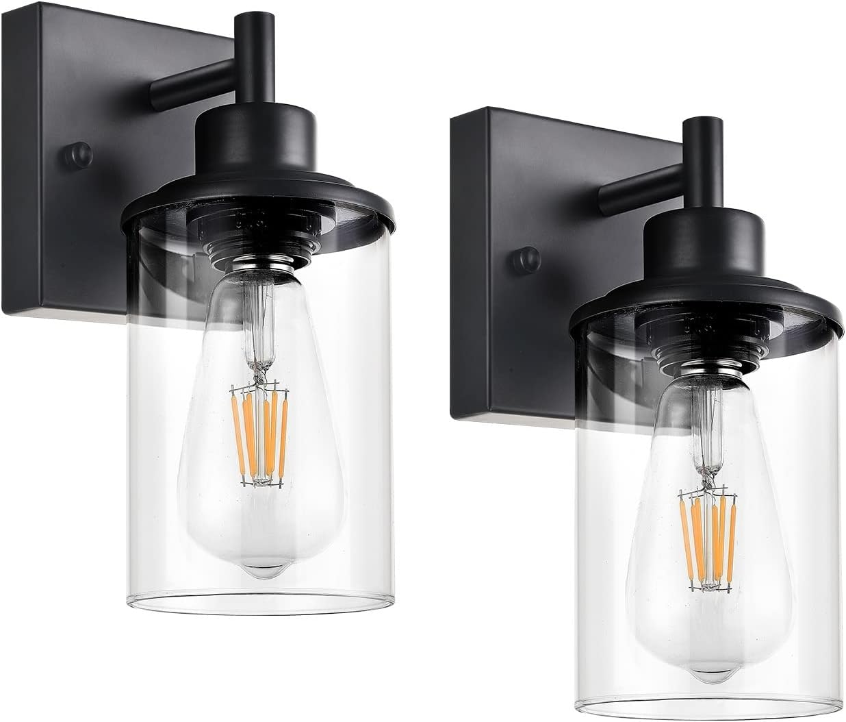 Zlierop Black Wall Sconces, 2 Lights Sconces Wall Lighting, Matte Black Sconce with Clear Glass Shades, Wall Lights for Living Room, Hallway, Stairway, Modern Wall Sconces Set of Two