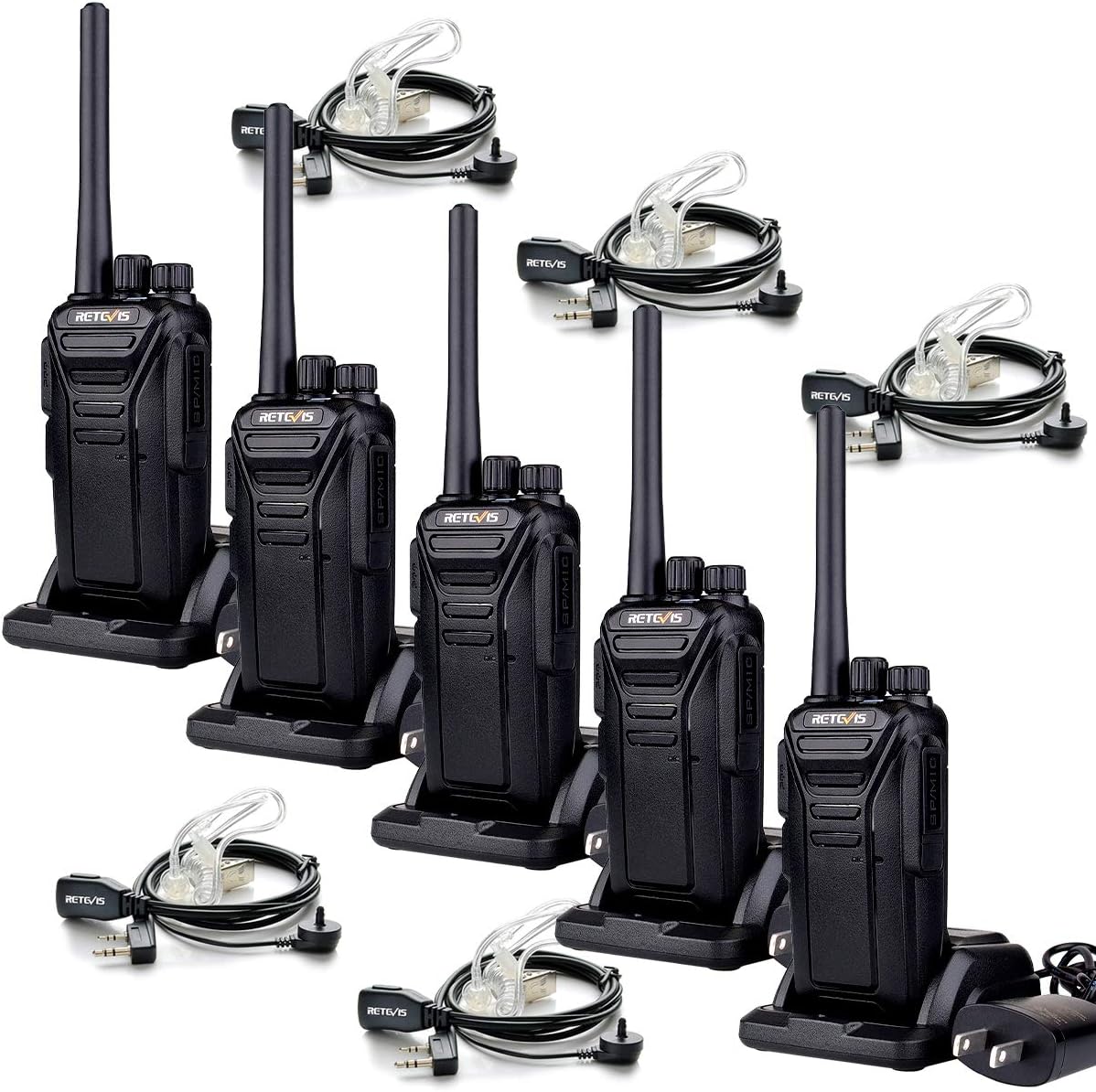 Retevis RT27 Walkie Talkies Long Range,Two Way Radios Rechargeable,2 Way Radio with Earpieces,Hands Free Sturdy,Adults Worker Security School(5 Pack)