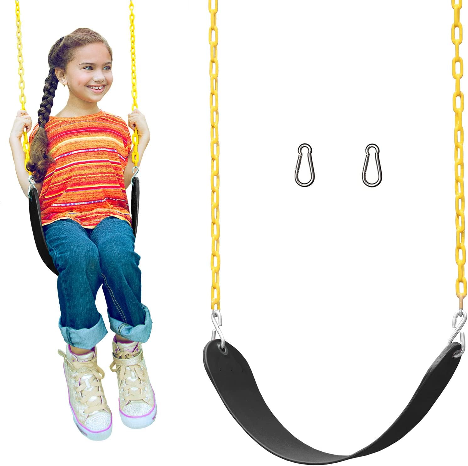 Jungle Gym Kingdom Swing Set Accessories - 2 Pack, Heavy Duty Parts, Chain & Seat - Playground Swings for Kids Backyard Outdoor Swingset (Green)