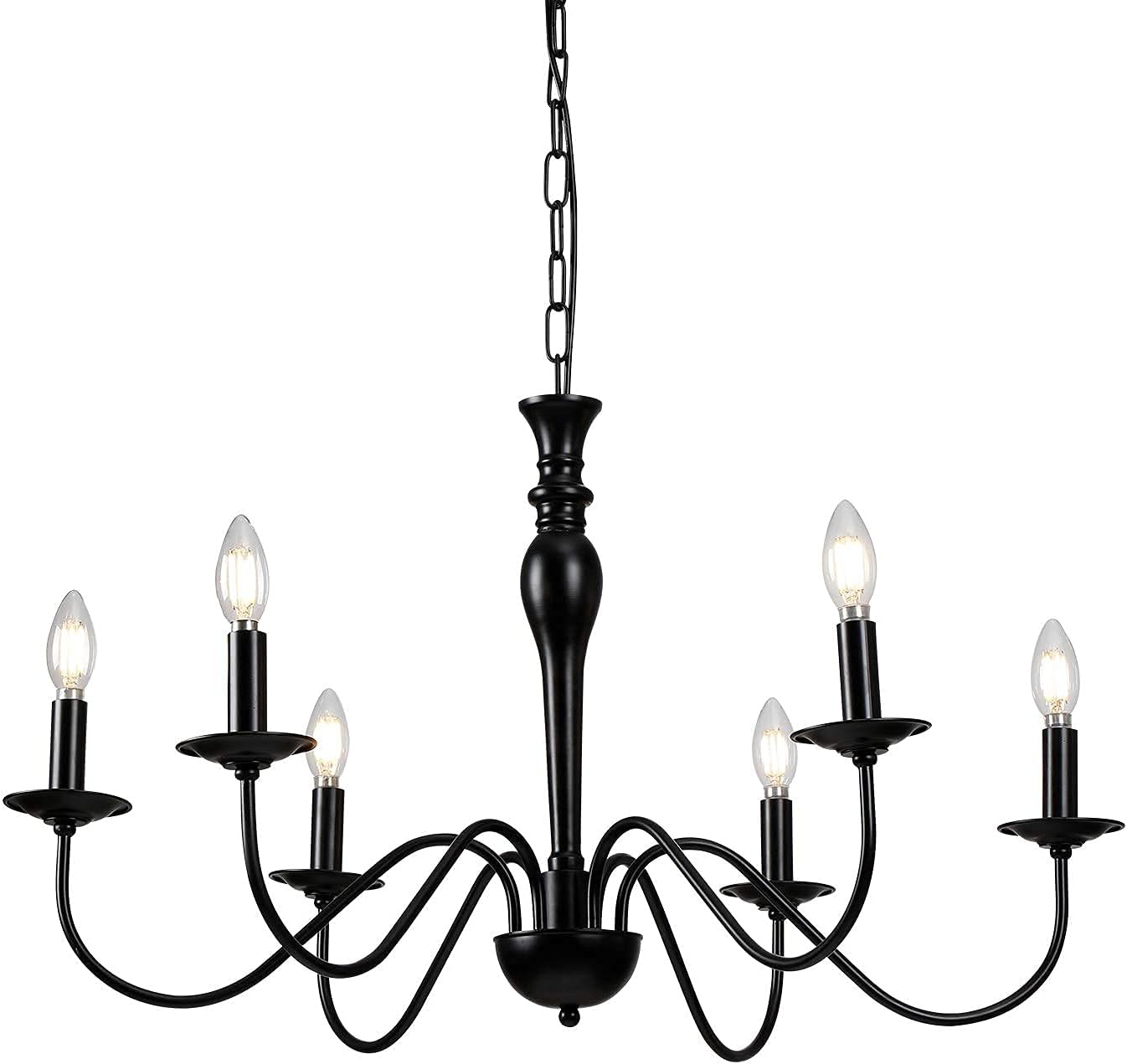 Riomasee Rustic Farmhouse Chandelier 6-Lights Black Chandelier Metal Candle Pendant Light Fixture for Dining,Living Room,Foyer,Bedroom,Kitchen Island 30.34 Inches