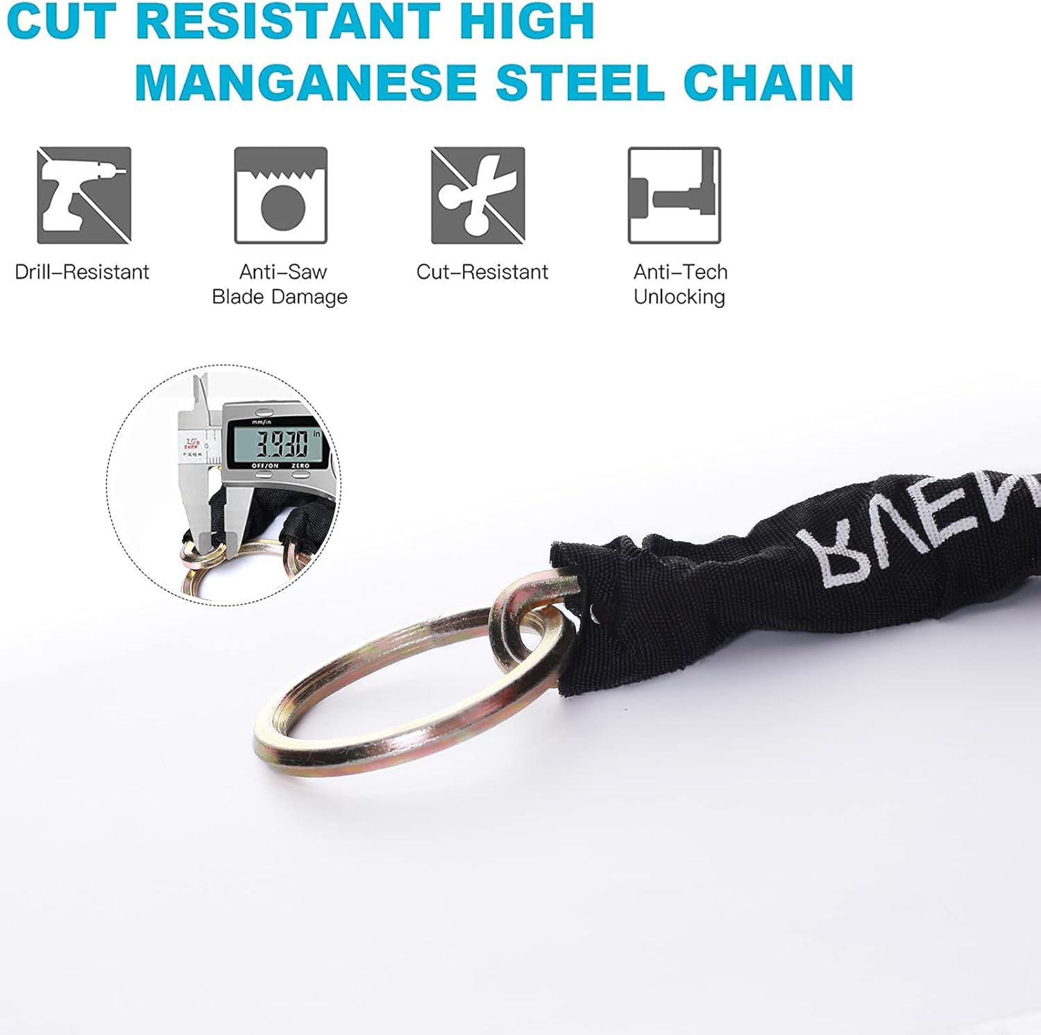 Rvenwain Motorcycle Chain Lock 10mm Thick Bike Security Chains Locks Set Motorcycles Chain Lock with 16mm U Shackle Lock, Security Heavy Duty Lock(3ft/90cm Chain with 4 Keys U Lock)