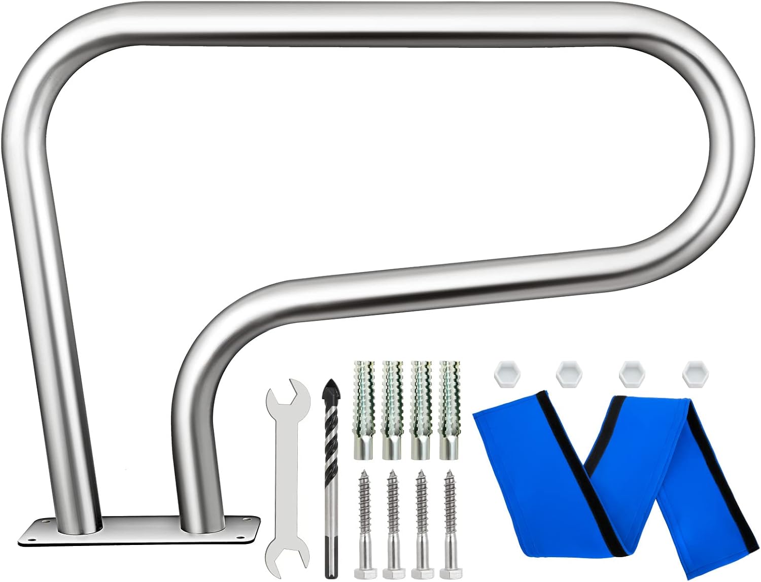 HONYTA Pool Handrail 32x22.5 304 Stainless Steel 250LBS Load Capacity Silver Rustproof Humanized Swimming Pool Handrail with Blue Grip Cover & M8 Drill Bit & Self-Taping Screws