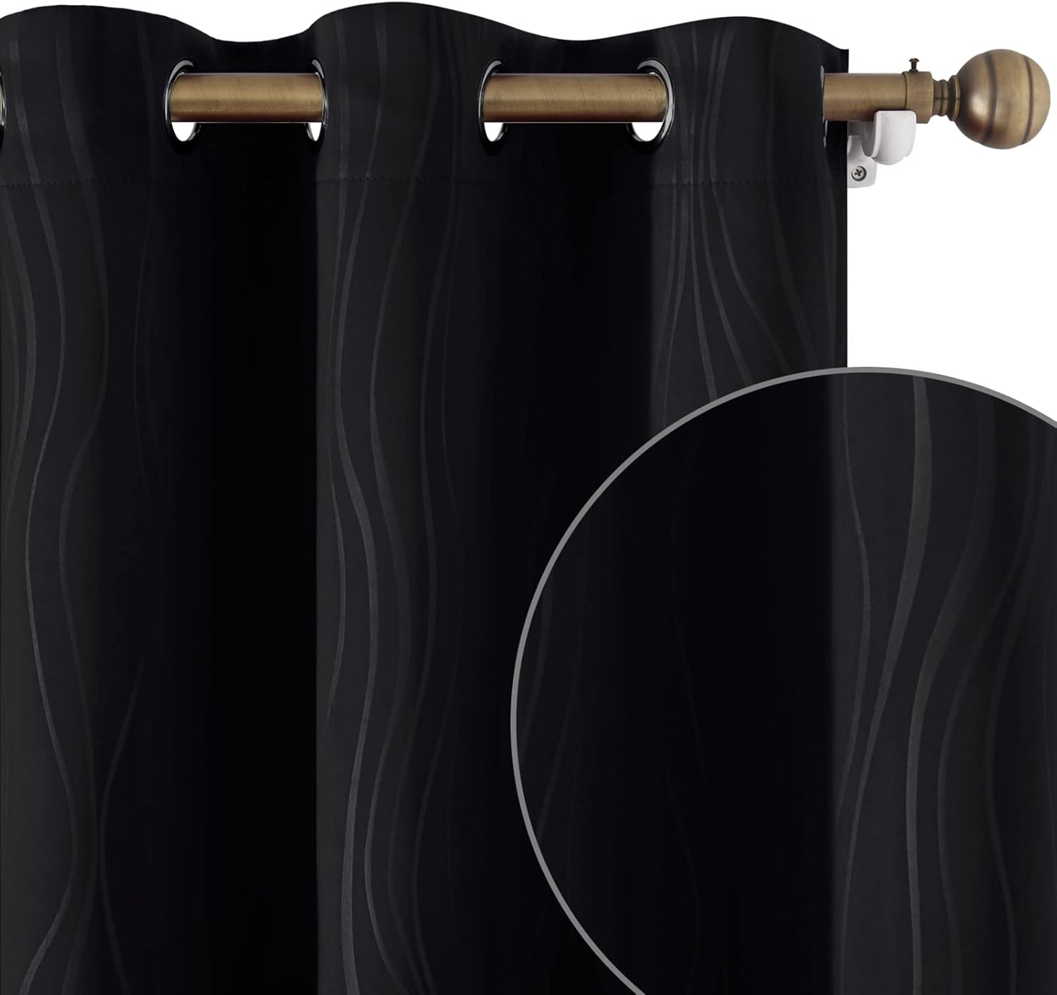 HOMEIDEAS Grey/Gray Blackout Curtains 52 X 96 Inch Length Wave Line Embossed Grommet Room Darkening Curtains Thermal Insulated 2 Panels Window Curtains for Living Room Bedroom