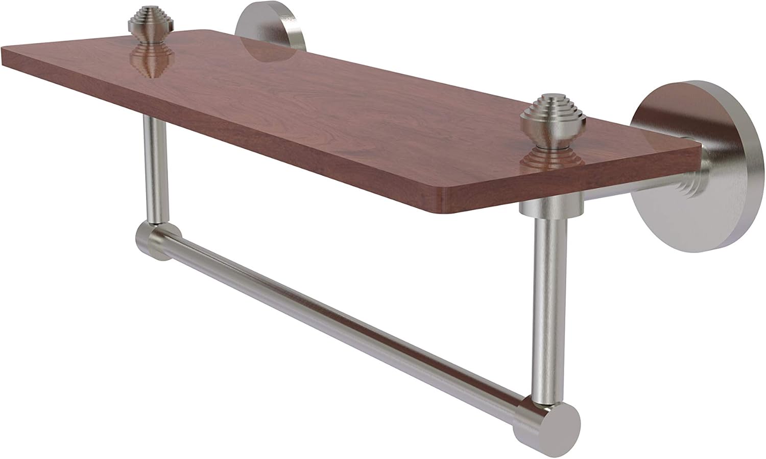 Allied Brass SB-1TB-16-IRW South Beach Collection 16 Inch Solid IPE Ironwood Integrated Towel Bar Wood Shelf, Satin Nickel