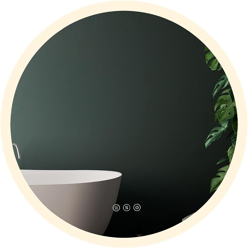 QYzblbang Mirrors Rustic Modern 24 Inch Round Bathroom Mirror Circle Backlit Illuminated with LED Light for Wall-Mounted Vanity Backlit Wall Mirror for Bathroom Smart Vanity Mirror 3 Color&Anti-Fog