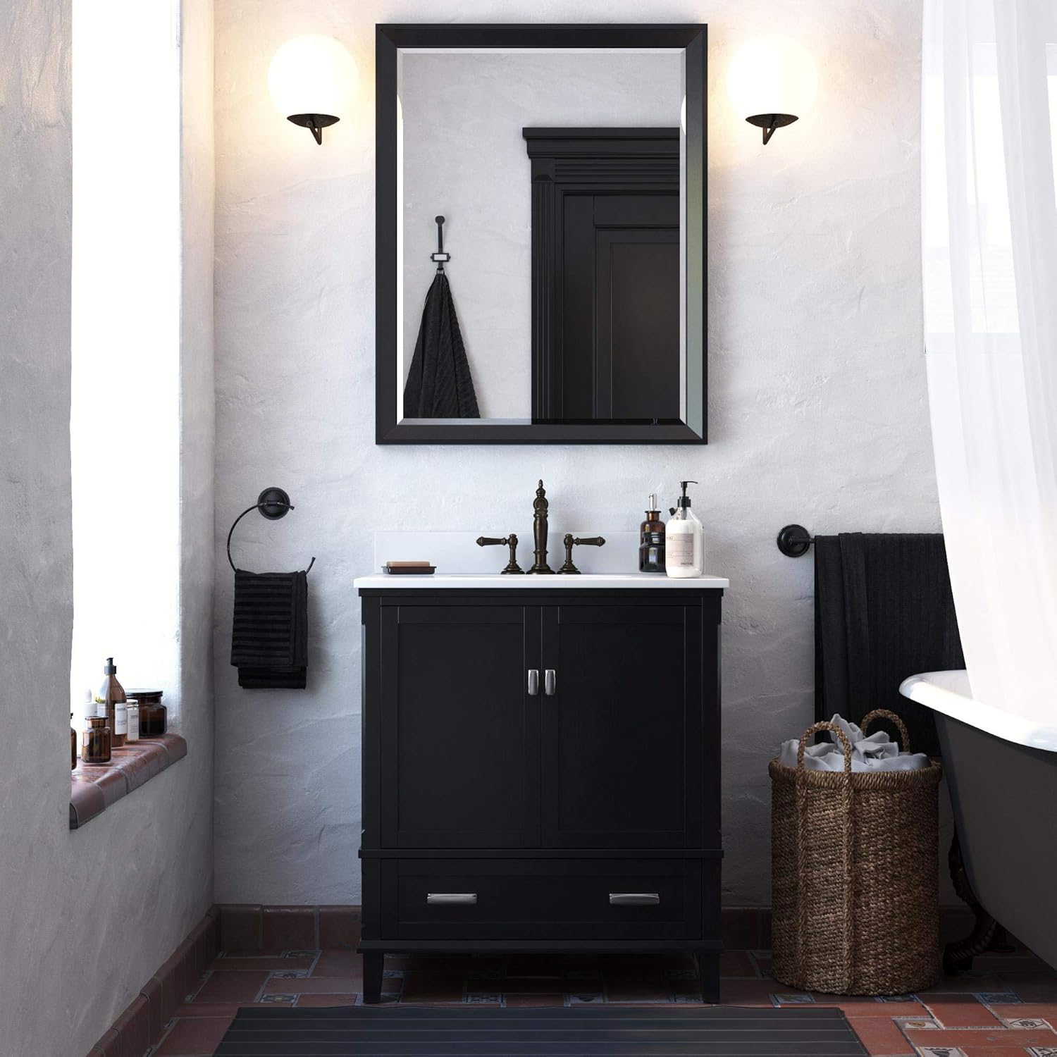 Dorel Living Otum 30 Inch Bathroom Vanity with Sink in Black Wood