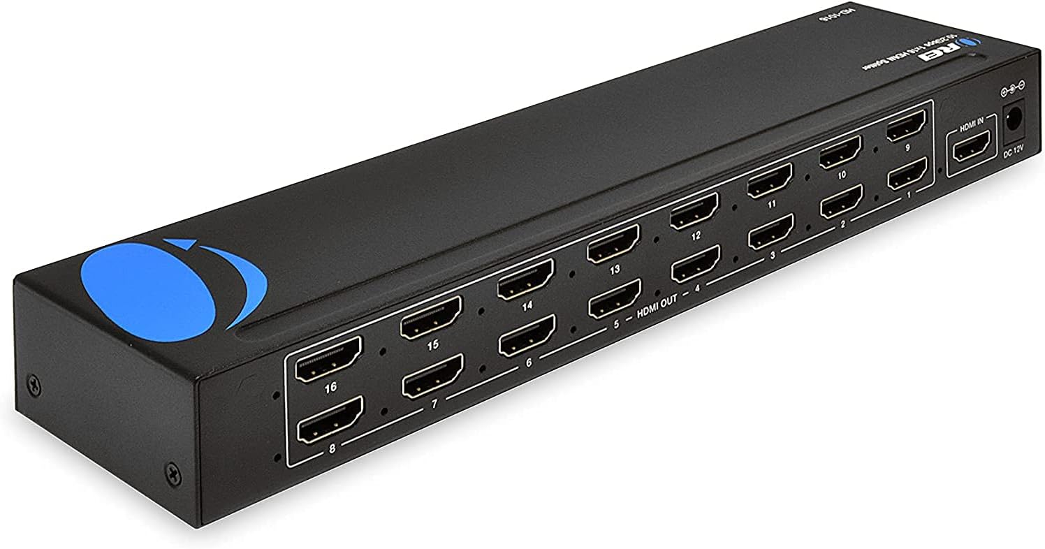 1x16 HDMI Splitter by OREI 16 Ports Professional HDMI Powered for Full HD 1080P & 3D Support - Adapter Included Pack of 2