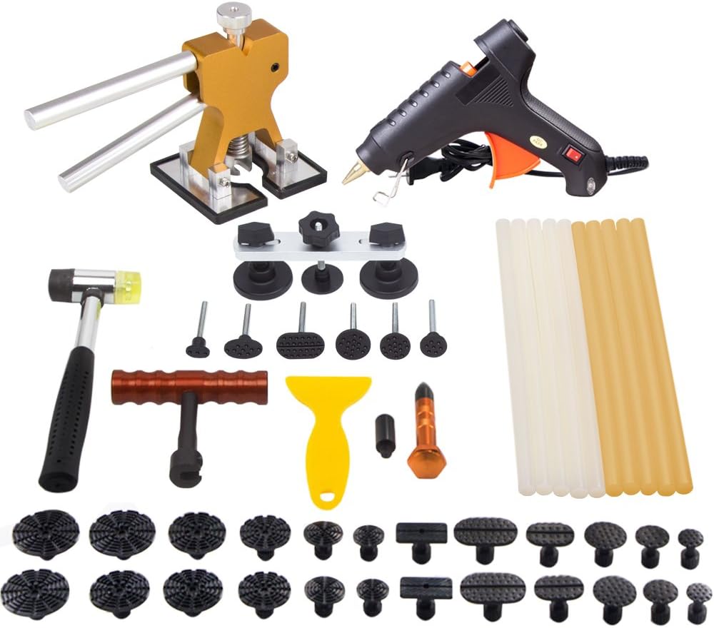 Mookis Dent Removal Kit Paintless Dent Repair Kit 41PCS Dent Repair Tools with Golden Dent Lifter Kit, Bridge Dent Puller Kit and T-bar Dent Puller Pack of 2