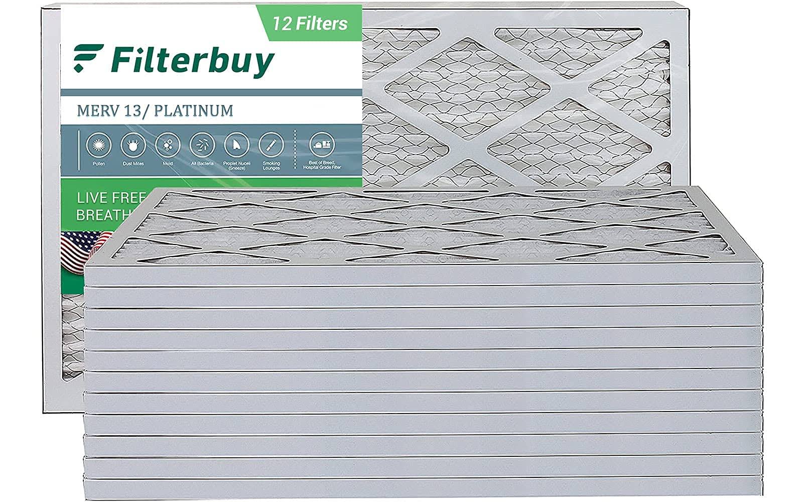 Filterbuy 24x36x1 Air Filter MERV 13, Pleated HVAC AC Furnace Filters (12-Pack, Platinum)
