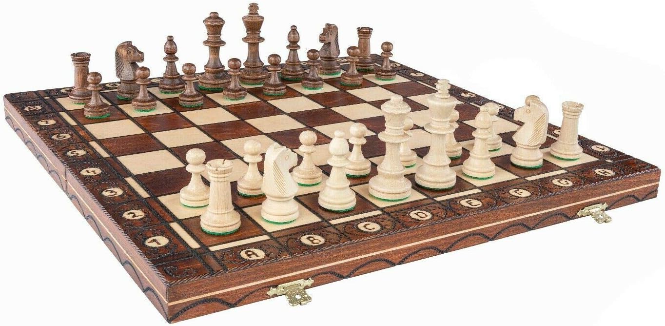 Krakow Handmade Wooden Chess Sett 21 Inch Board with Standard Size Chessmen Pack of 2