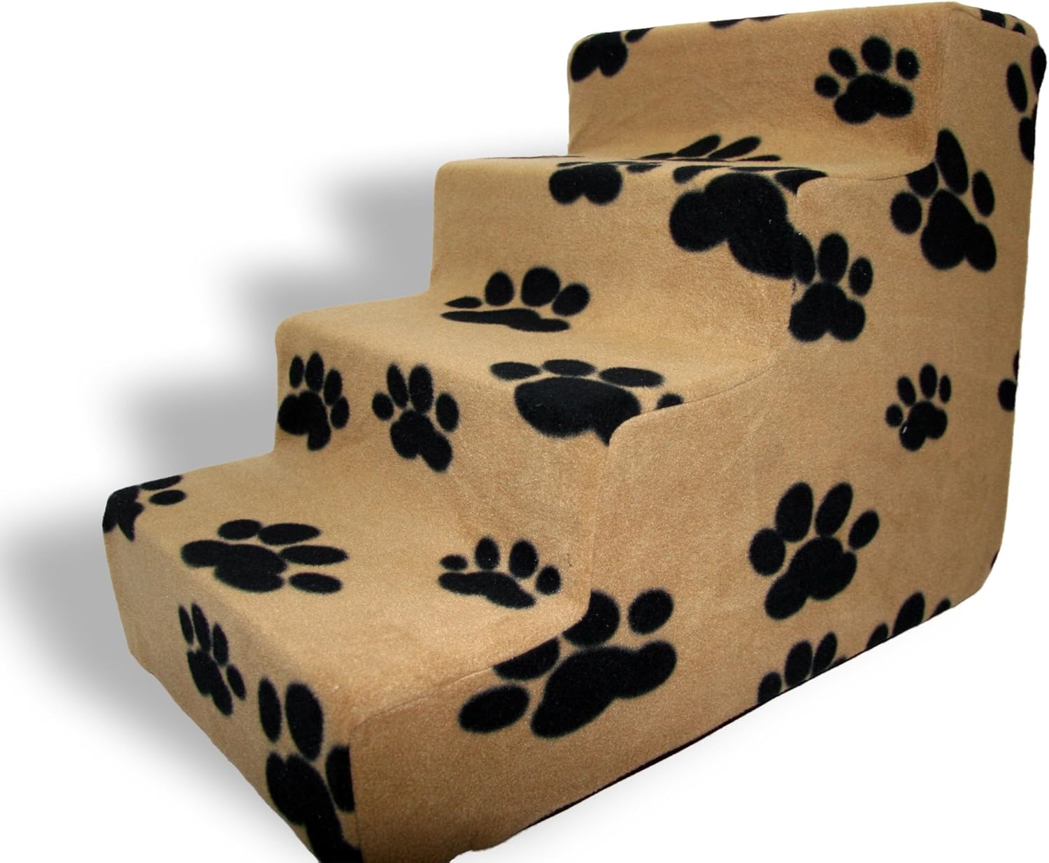 Best Pet Supplies 4-Step Foam Pet Stairs/Steps, 24 by 15 by 19-Inch, Black Paw on Beige, ST215T-M