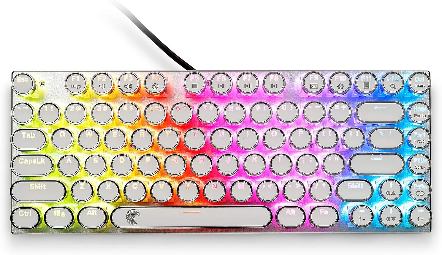 E-Yooso Z-88 Typewriter Mechanical Keyboard, Rainbow LED Backlit, Vintage Retro Style with Blue Switches, Compact 81 Keys Hot Swappable for PC, Mac, White