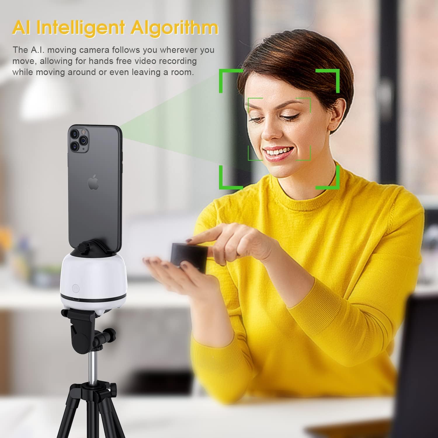 Hogimcty Auto Tracking Phone Holder, Face Tracking Phone Holder for Live Vlog Streaming Video, No App Required, 360&deg; Rotation Motion Sensor Phone Stand(White)