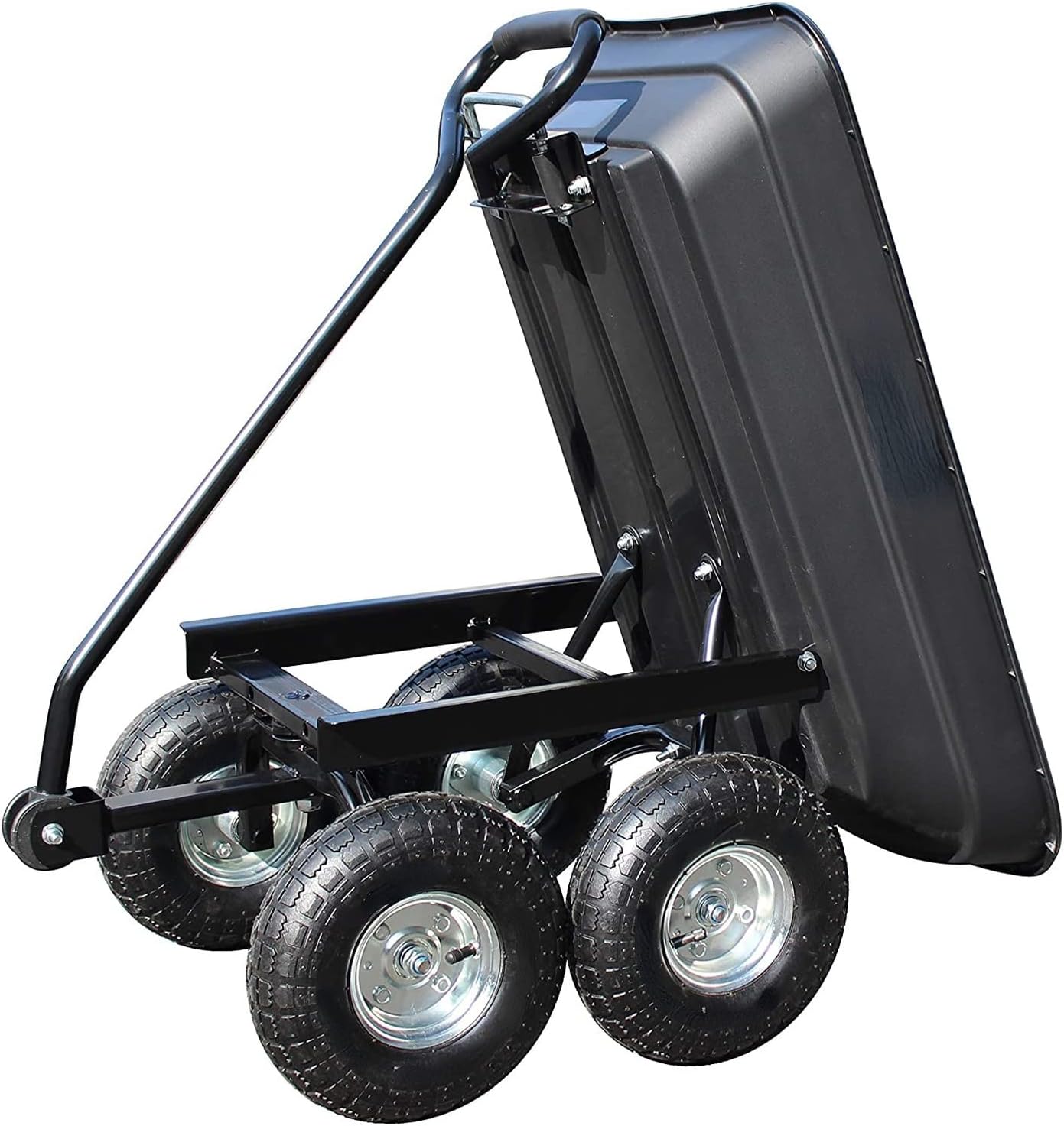 GOMINIMO Heavy Duty Garden Dump Cart with Steel Frame and Pneumatic Wheels, Black