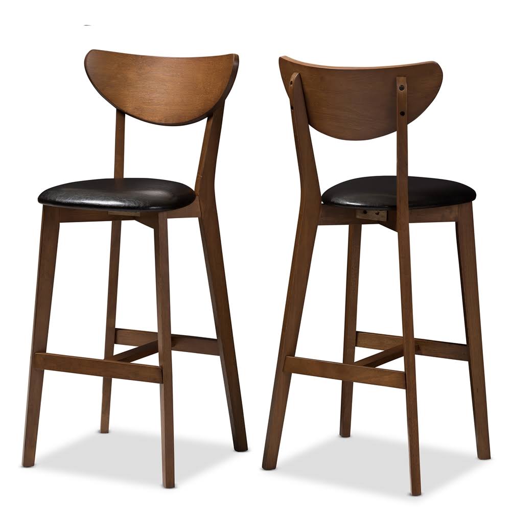 Baxton Studio eLINE 30x22 Bar Stool in Black and Walnut Brown (Set of 2)