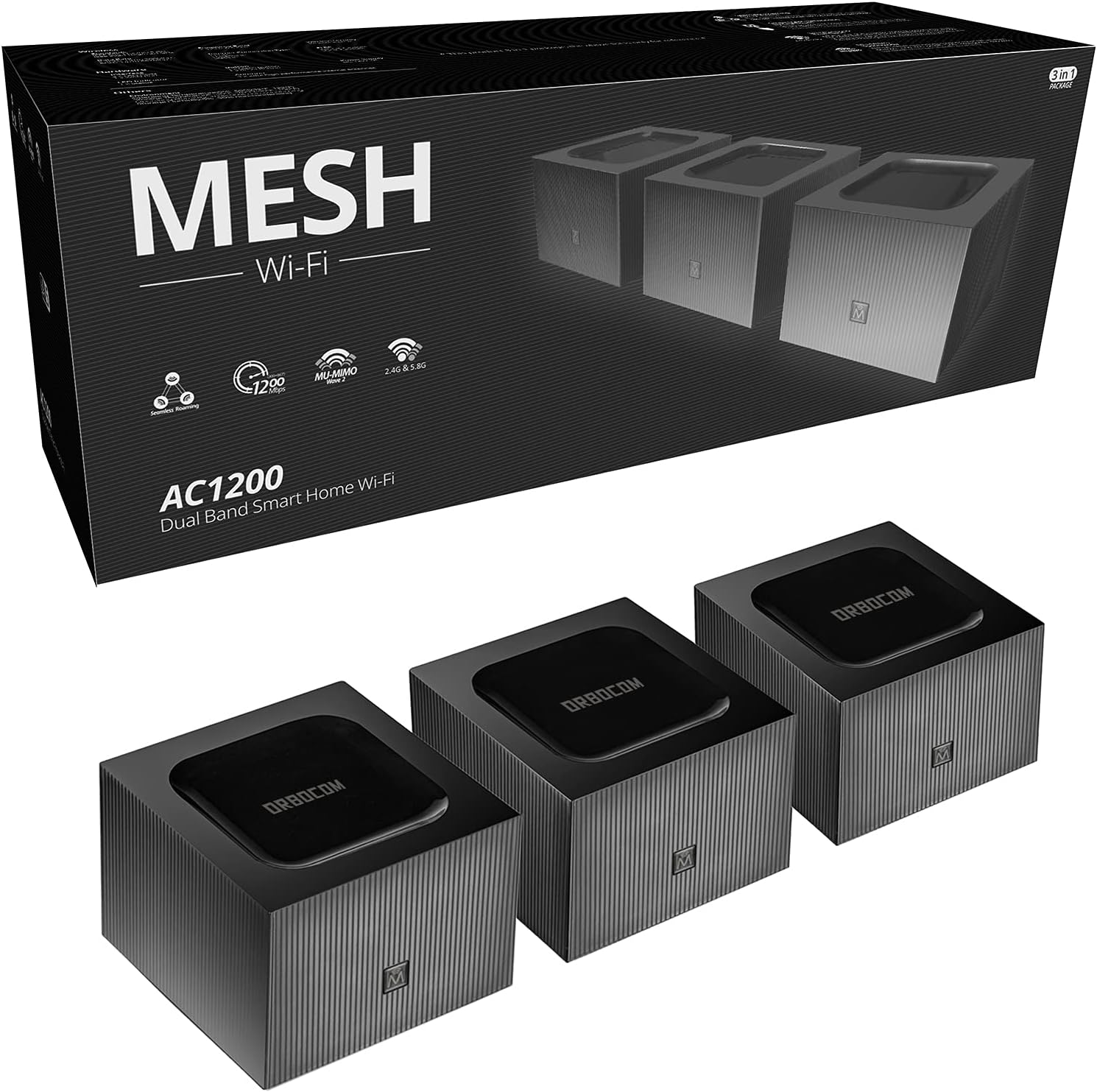 Whole Home Mesh WiFi System - Up to 4500 Sq.ft. Coverage - Support 90 Client Devices - WiFi Router/Extender Replacement with 6 Ethernet Ports and 3 Cables, Easy Setup, 3-Pack