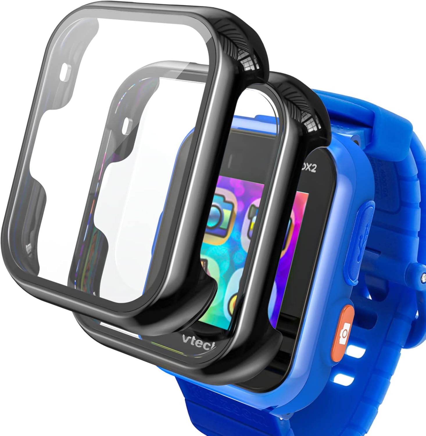 Keepamor 2 Pack Screen Protector Only Compatible with VTech Kidizoom Smartwatch DX2 Built in Tempered Glass Kids Hard PC Case Full Coverage Protective Cover for Boys and Girls, Clear*2