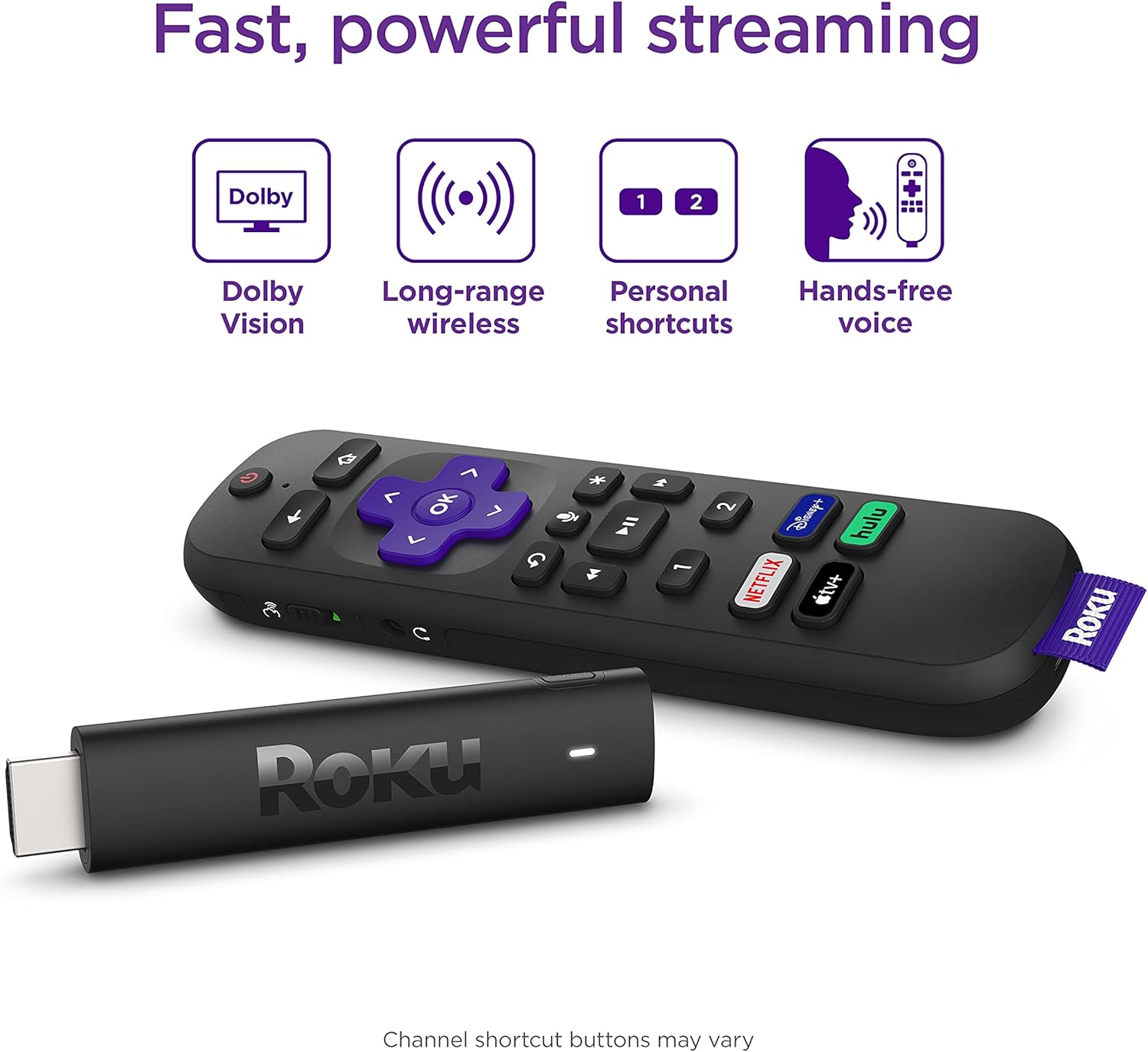 Roku Streaming Stick 4K+ (2021) Streaming Device 4K/HDR/Dolby Vision with Roku Voice Remote Pro, Black