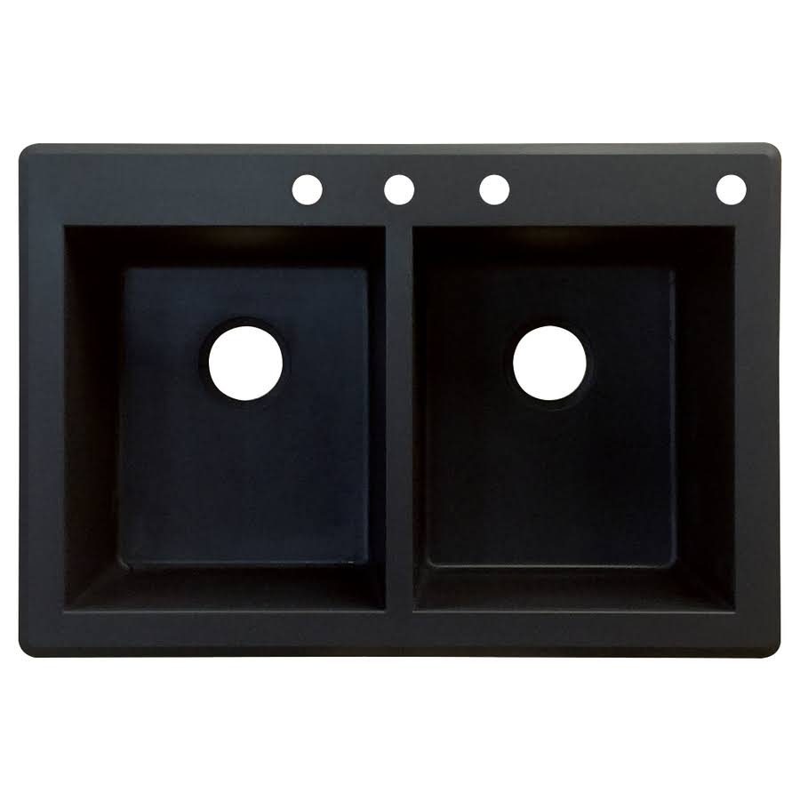 Transolid Radius 22-In x 33-In Black Double-Basin Granite Drop-In 4-Hole Residential Kitchen Sink