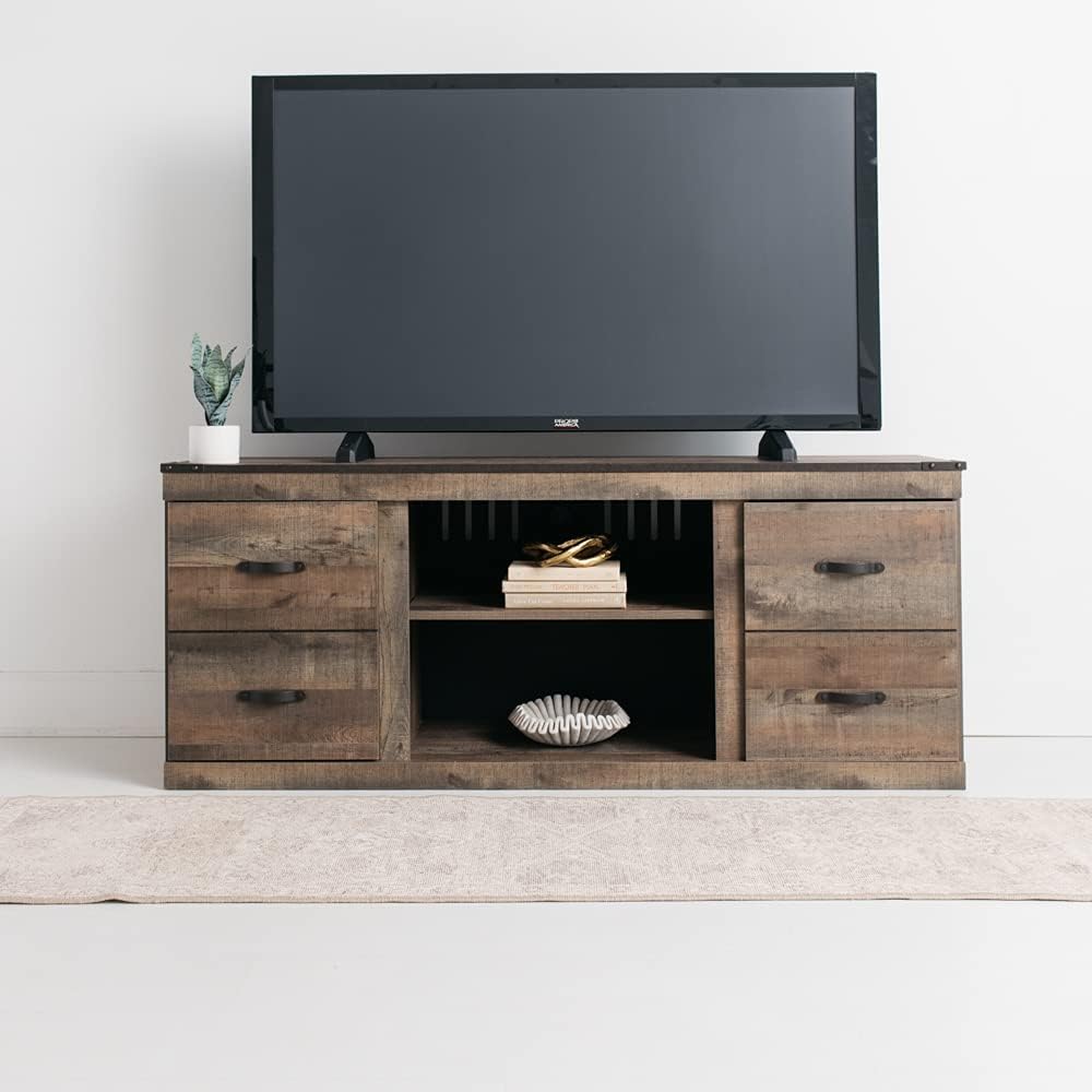 Signature Design by Ashley Willowton Farmhouse TV Stand with Fireplace Option Fits TVs up to 60&rdquo;, Whitewash