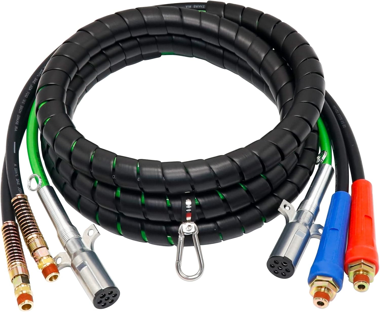 KOOTANS 15 Ft 3 in 1 Wrap Set, ABS Electrical and Rubber Air Line Hose Assemblies 7 Way Electrical Cable with Handle Grip for Semi Truck Trailer Tractor