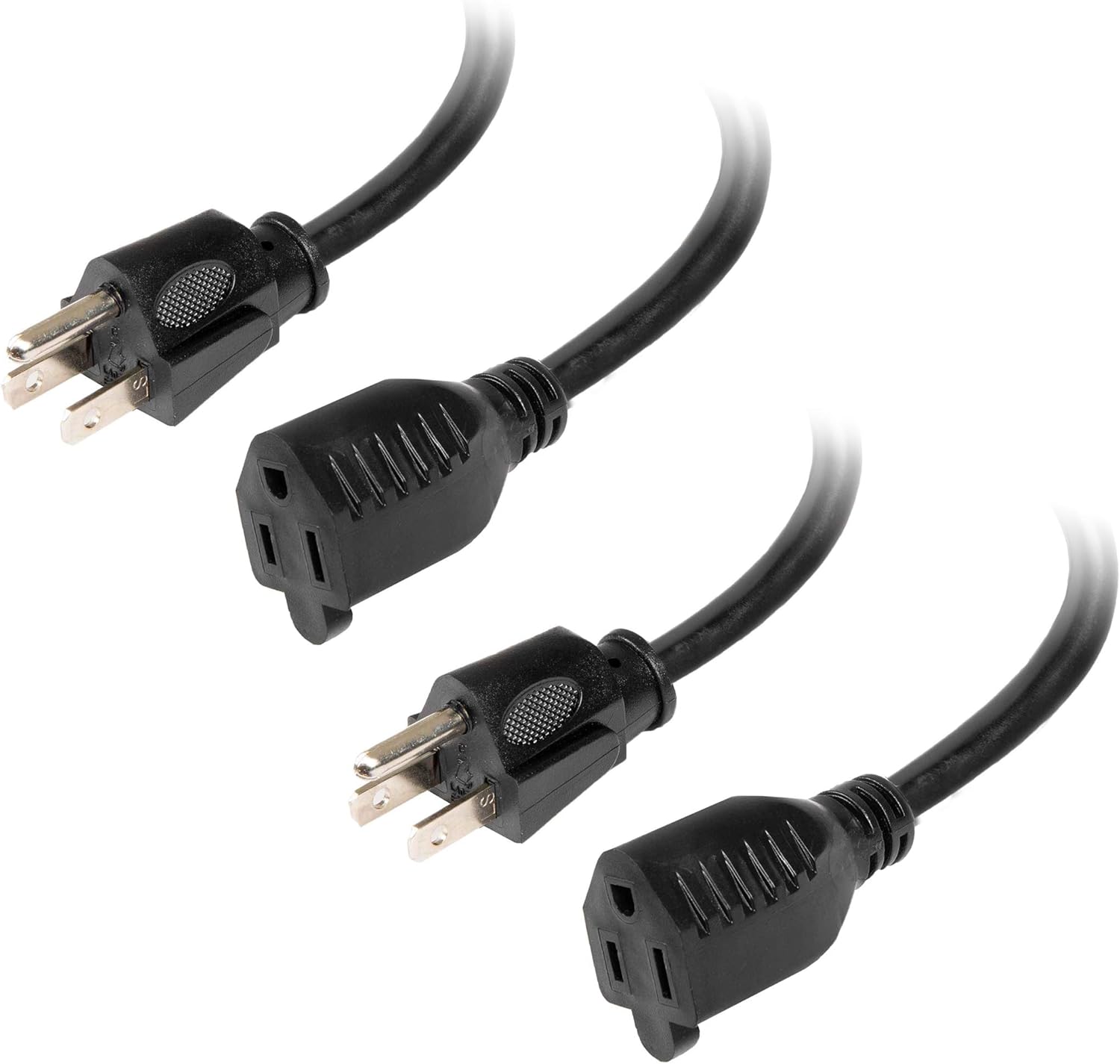 2 Pack of 25 Ft Outdoor Extension Cords - 16/3 Durable Black 3 Prong Extension Cord Pack