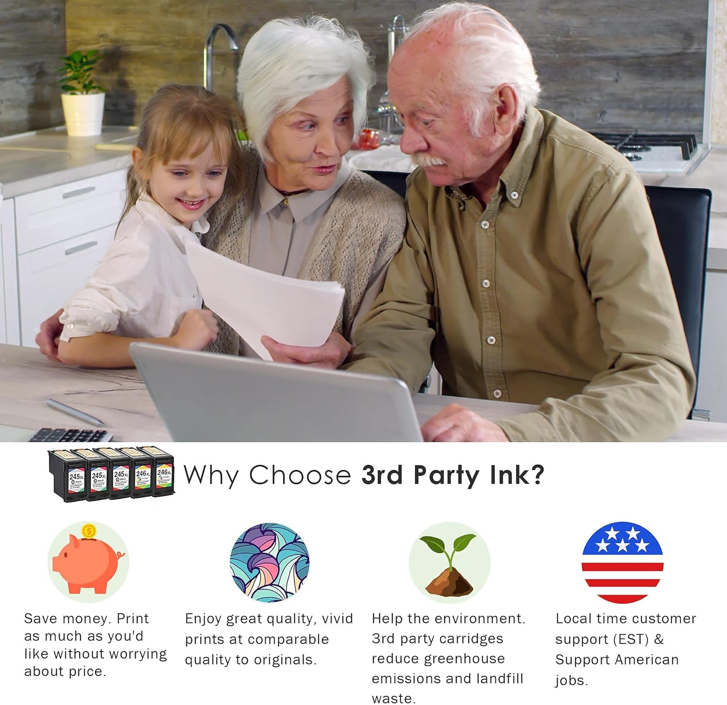 Limeink 5 Pack Remanufactured PG-245XL CL-246XL High Yield Ink Cartridges (3 Black, 2 Color) for Pixma iP2820 MG2420 MG2520 MG2920 MG2922 MG2924 MX492 Shows Accurate Ink Level